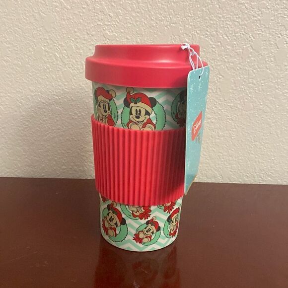 🎄🎄Disney Mickey Mouse Minnie Mouse Christmas 16 oz Tumbler Travel Mug with Lid - Picture 2 of 5